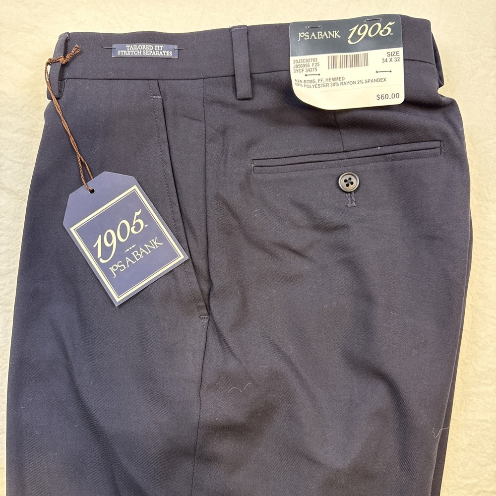 NEW Jos. A. Bank Men's Tailored Fit Separates Stretch Pants Navy Blue 34x32